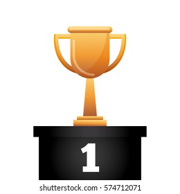 podium with gold trophy icon over white background. colorful design. vector illustration