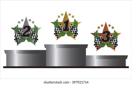 podium with golden, silver and bronze symbols