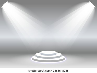 podium with gray background and sparkling white lights