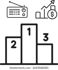 Podium, and Growth Chart Silhouette Icons – Business Success Vector Pack