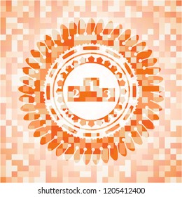 podium icon inside abstract orange mosaic emblem with background