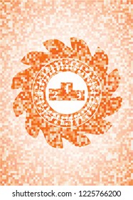 podium icon inside abstract orange mosaic emblem with background