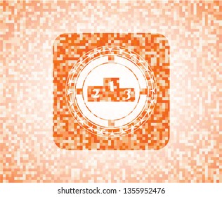 podium icon inside abstract orange mosaic emblem with background
