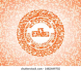 podium icon inside abstract orange mosaic emblem with background