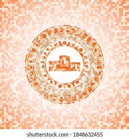 icono de podio dentro del emblema abstracto del mosaico naranja. 
