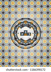 podium icon inside arabesque badge background. arabic decoration.