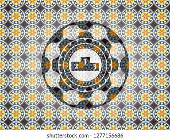 podium icon inside arabic emblem background. Arabesque decoration.