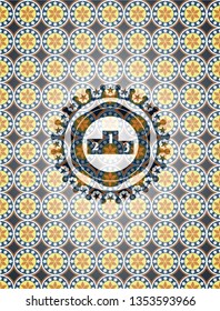 podium icon inside arabic emblem. Arabesque decoration.