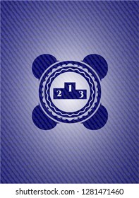 podium icon inside badge with denim background