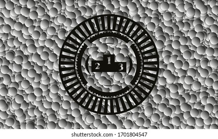 icono del podio dentro de la placa negra con fondo de burbujas. Ilustración vectorial. Detallado.