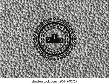podium icon inside black emblem with grey bubbles background. Vintage. Vector Illustration. Detailed. 