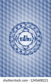podium icon inside blue badge with geometric pattern.