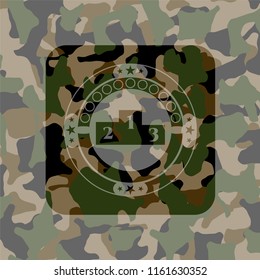 podium icon inside camouflage texture