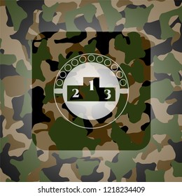 podium icon inside camouflage texture