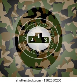 podium icon inside camouflaged emblem