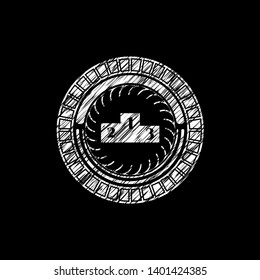 podium icon inside chalkboard emblem