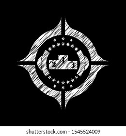 podium icon inside chalkboard emblem
