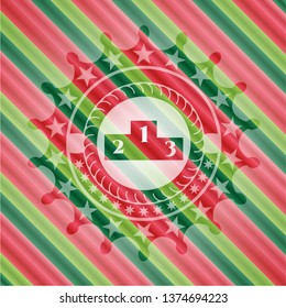 podium icon inside christmas colors style emblem.