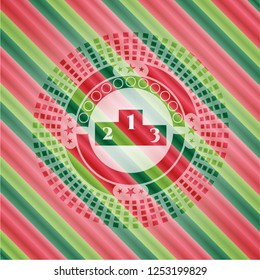 podium icon inside christmas emblem background.