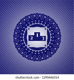 podium icon inside denim background