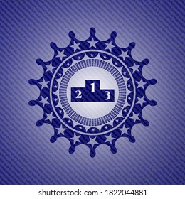 podium icon inside emblem with denim high quality background. 