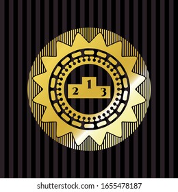 podium icon inside gold badge or emblem