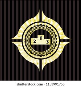 podium icon inside gold emblem or badge