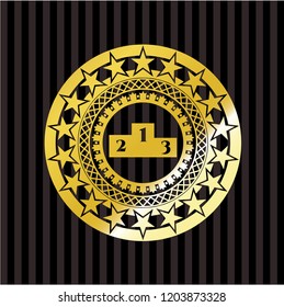 podium icon inside gold emblem