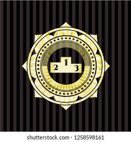 podium icon inside gold emblem or badge