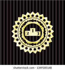 podium icon inside gold emblem or badge