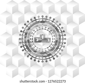 podium icon inside grey emblem. Retro with geometric cube white background