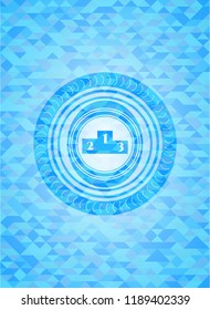 podium icon inside light blue mosaic emblem