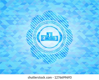 podium icon inside light blue mosaic emblem