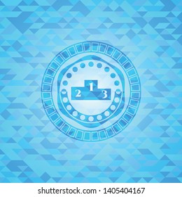 podium icon inside light blue mosaic emblem