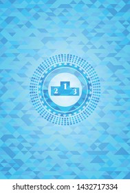 podium icon inside light blue emblem. Mosaic background