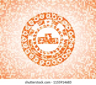 podium icon inside orange mosaic emblem
