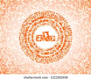 podium icon inside orange mosaic emblem