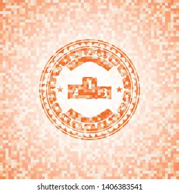 podium icon inside orange mosaic emblem