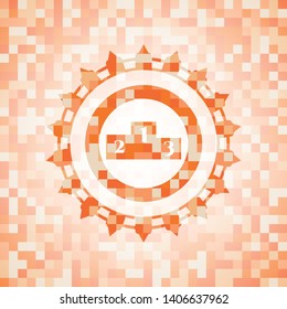 podium icon inside orange mosaic emblem