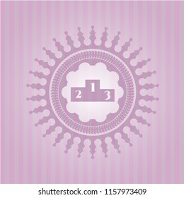 podium icon inside pink emblem