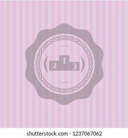 podium icon inside pink emblem. Vintage.