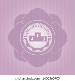 podium icon inside pink emblem. Vintage.