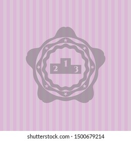 podium icon inside pink emblem. Vintage.