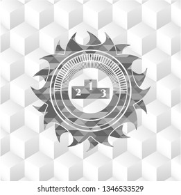 podium icon inside realistic grey emblem with cube white background