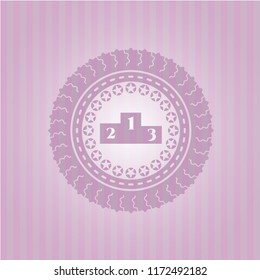 podium icon inside realistic pink emblem