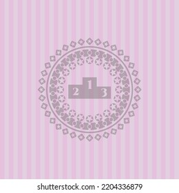 icono de podio dentro del emblema rosado realista. Diseño de vectores. 