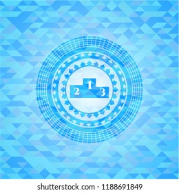 podium icon inside realistic sky blue emblem. Mosaic background