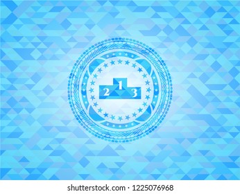 podium icon inside realistic sky blue emblem. Mosaic background