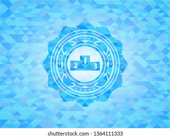 podium icon inside realistic sky blue mosaic emblem