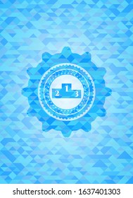 podium icon inside realistic sky blue emblem. Mosaic background